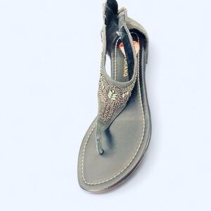 Elegant Grey with Green Beaded Sandals 6 NWOT